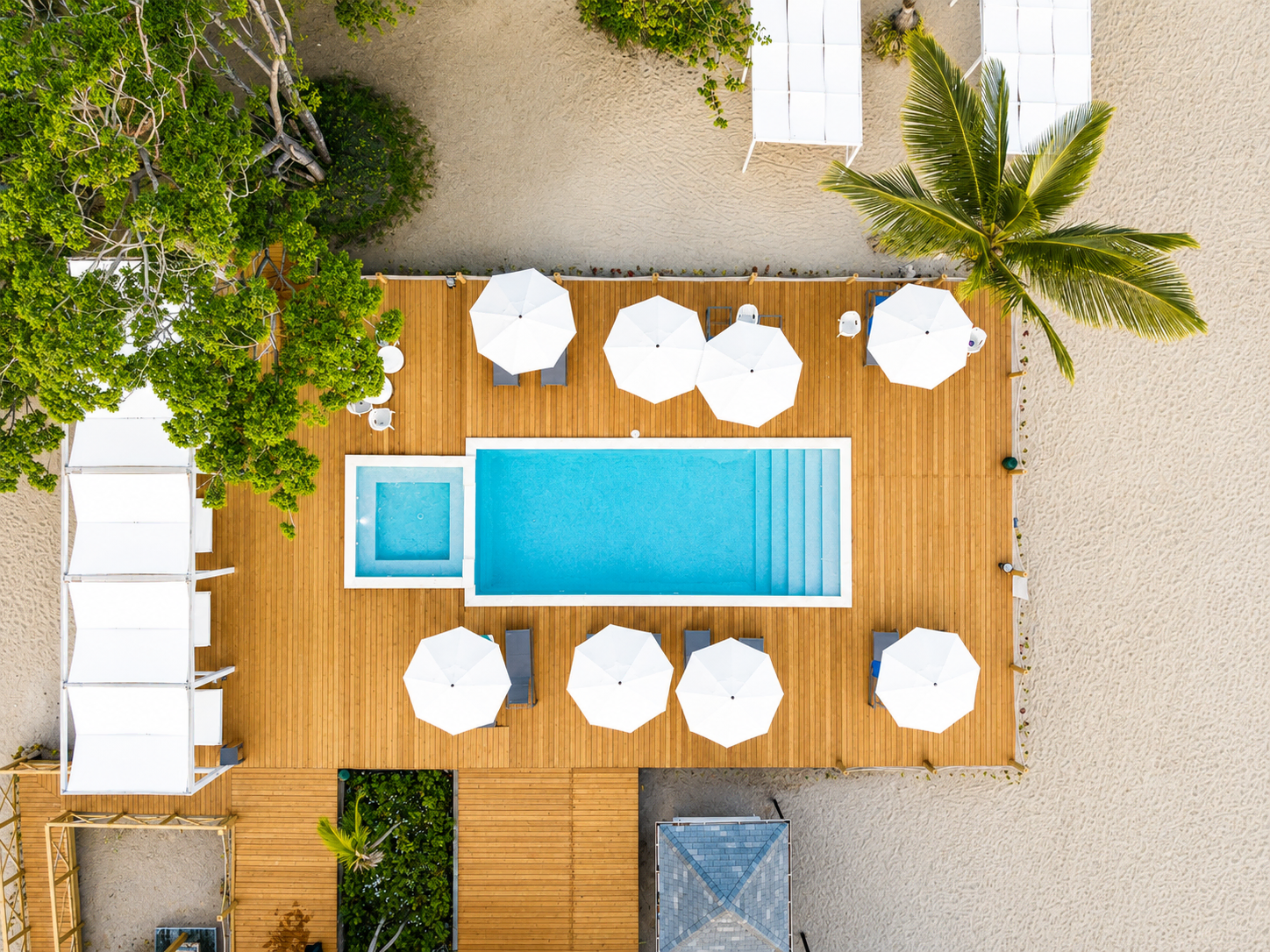 Resort pool deck viewed from above